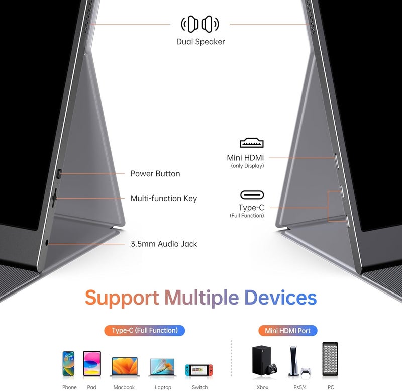 ForHelp 15.6inch Portable Monitor,1080P USB-C HDMI Second External Monitor for Laptop,PC,Mac Phone,PS,Xbox,Swich,IPS Ultra-Thin Zero Frame Gaming Display/Premium Smart Cover - Image 5